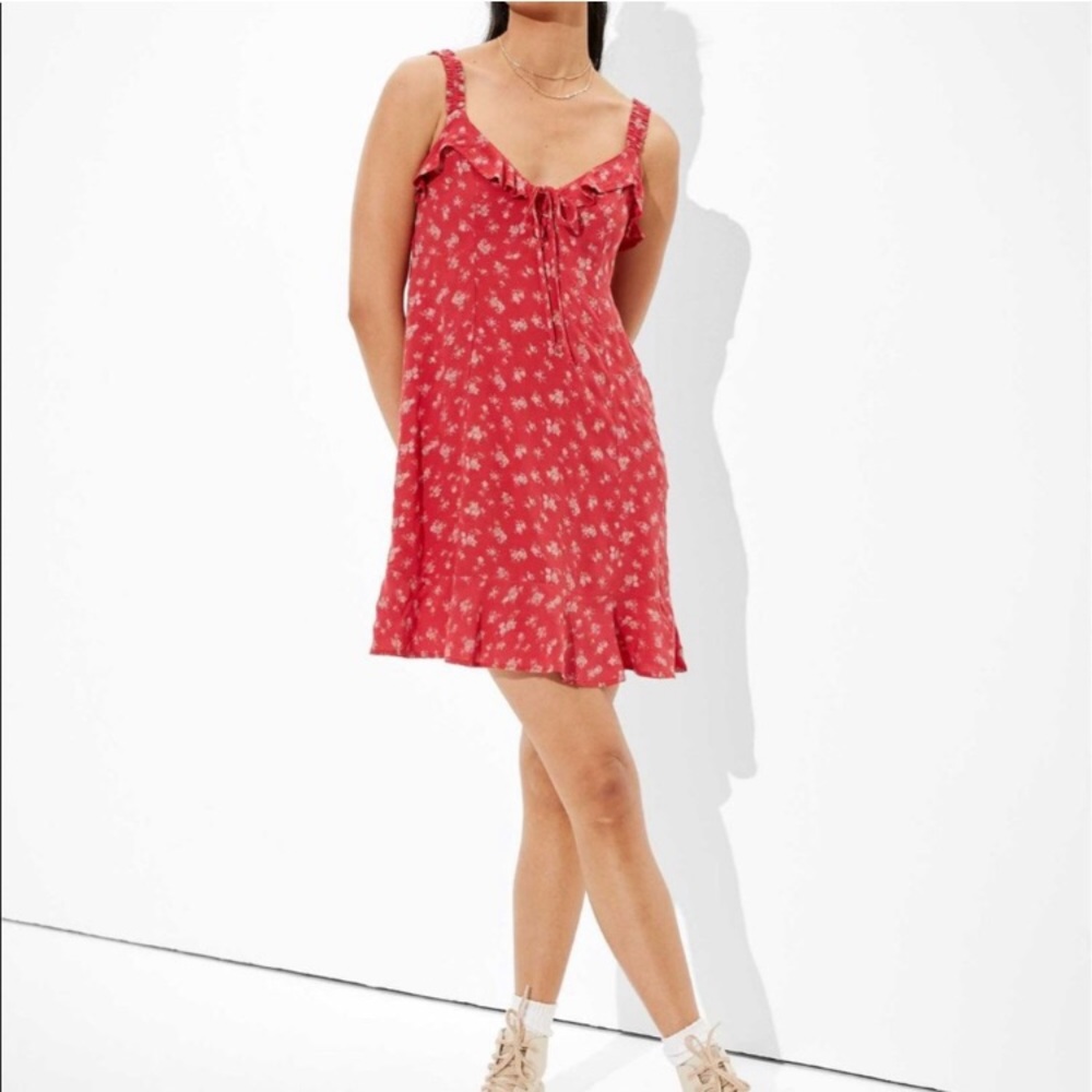 American Eagle Red Floral Summer Mini Dress